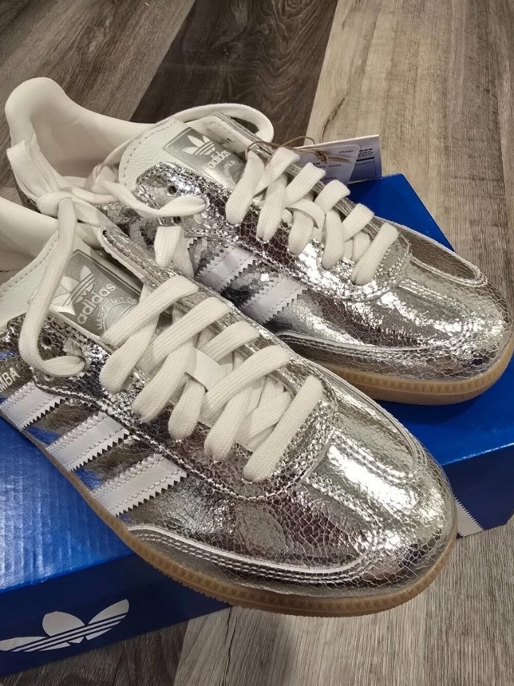 BNWT. Authentic Addidas Silver Sambas. Size 7.5